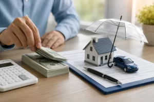 person reviewing insurance policy deductible and coverage details